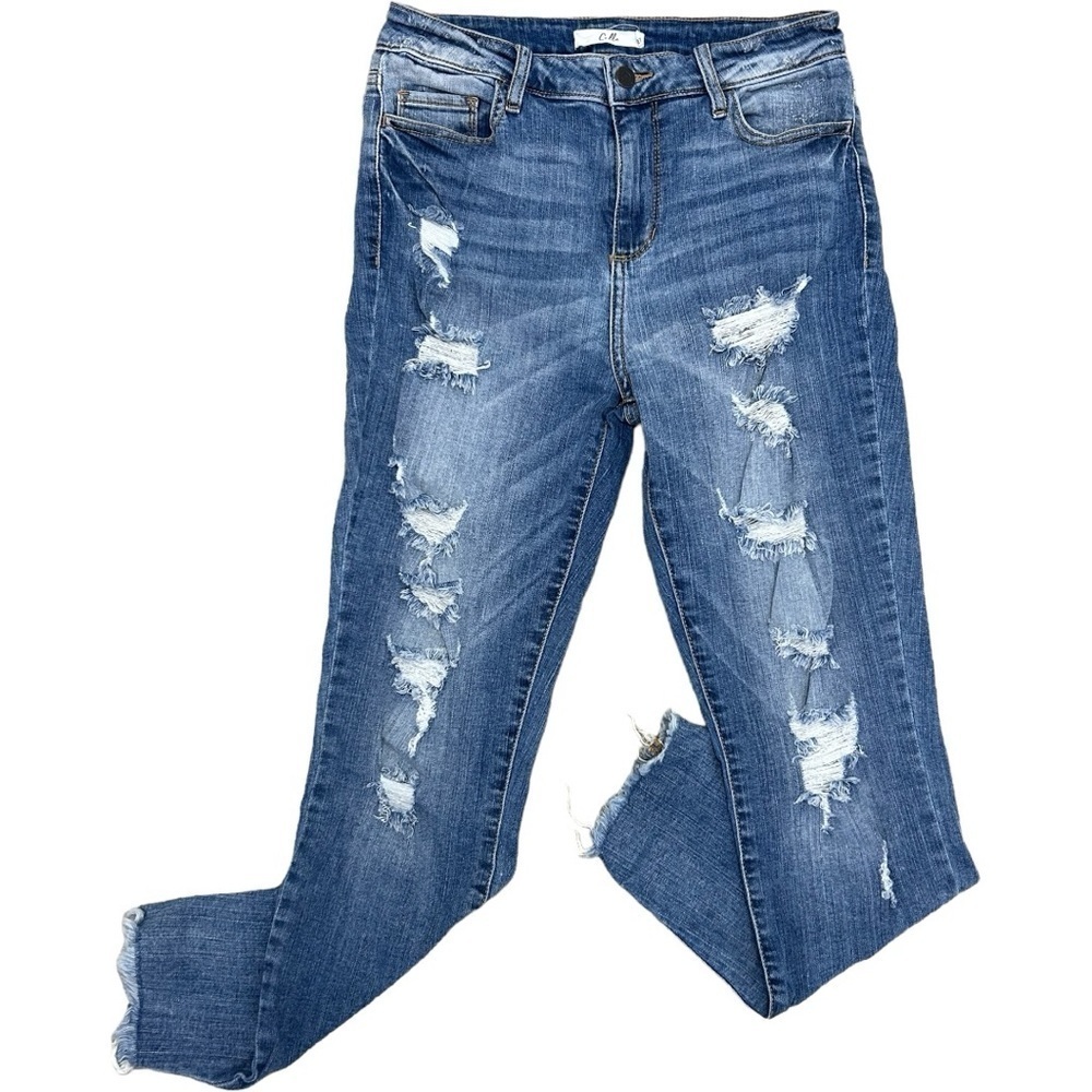 Cello high rise skinny denim‎ jeans size 5 a 27 distressed medium wash